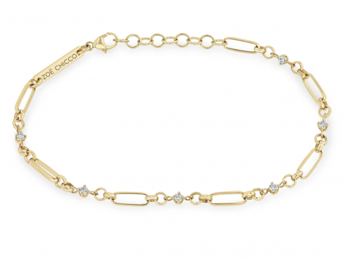 14k Linked Prong Diamond & Medium Paperclip Rolo Chain Bracelet